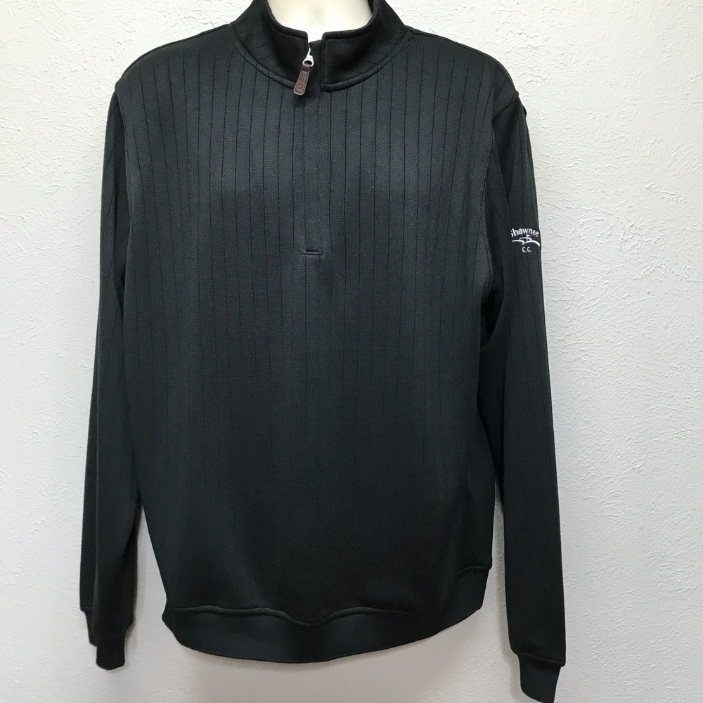 FootJoy Drop Needle Half Zip Pullover Mens Large Black Shawnee CC Golf Sweater